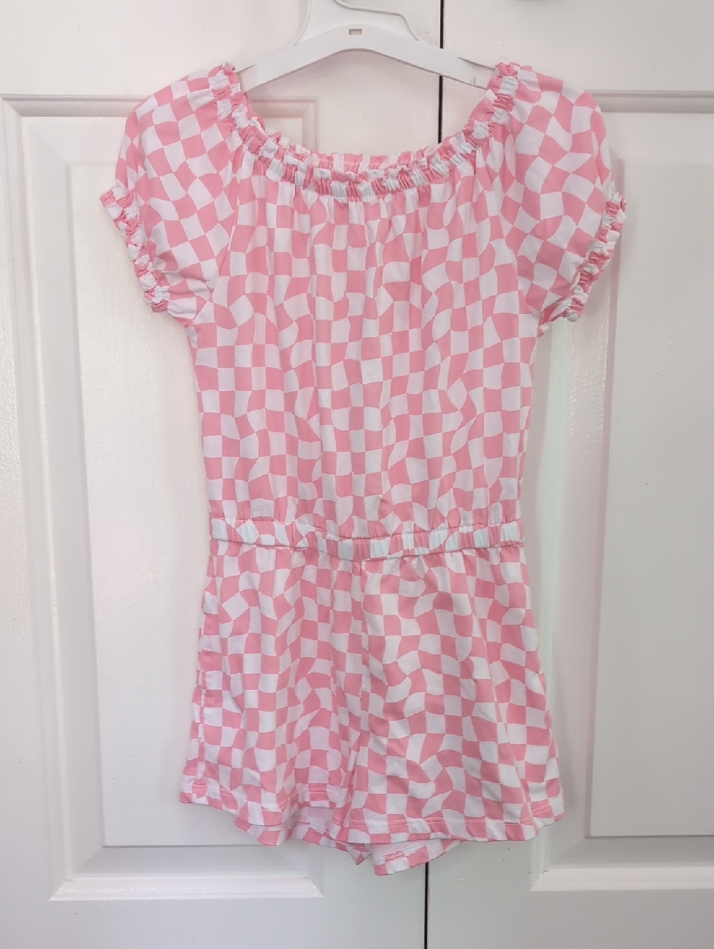 Old Navy Girls Pink & White Checkered Romper - Elastic Waist - Size XS (5)
